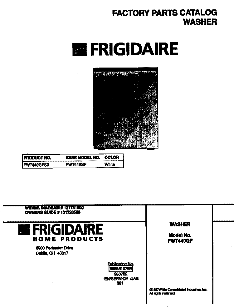 COVER Diagram and Parts List for FWT449GFS0  Frigidaire Washer