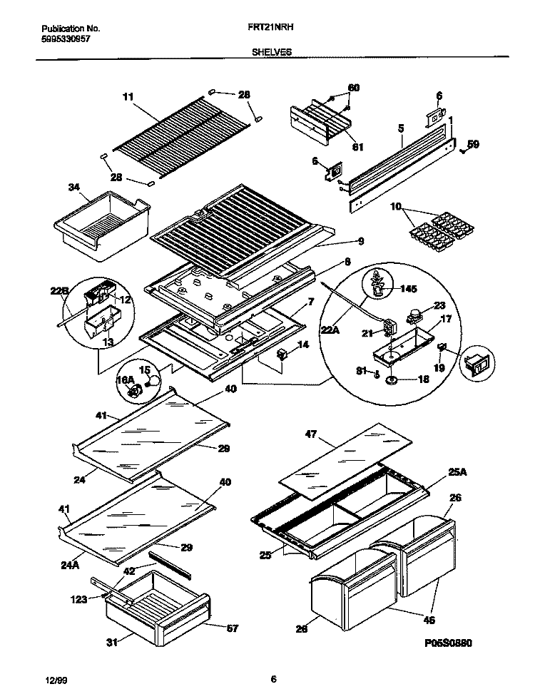 SHELVES Diagram and Parts List for FRT21NRHD0  Frigidaire Refrigerator