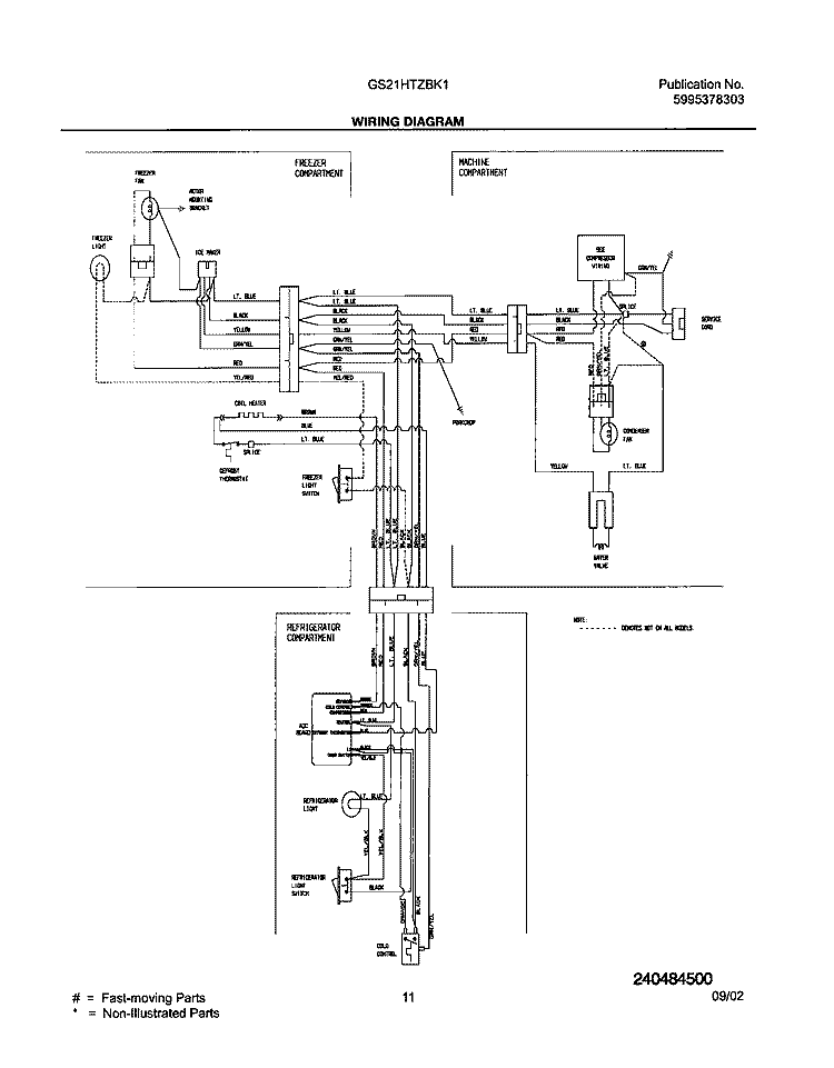WIRING DIAGRAM Diagram and Parts List for GS21HTZBK1  Frigidaire Refrigerator