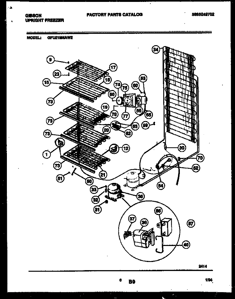 SYSTEM AND ELECTRICAL PARTS Diagram and Parts List for GFU21M4AW2  Gibson Freezer