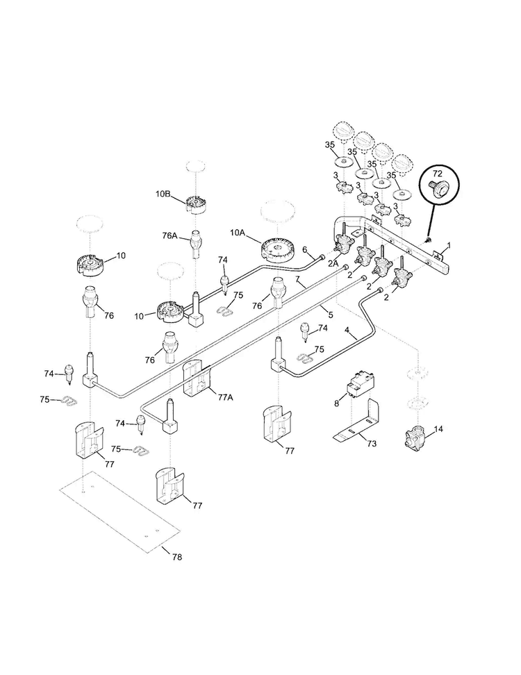 Burner Diagram and Parts List for FGC30S4HDA  Frigidaire Cooktop