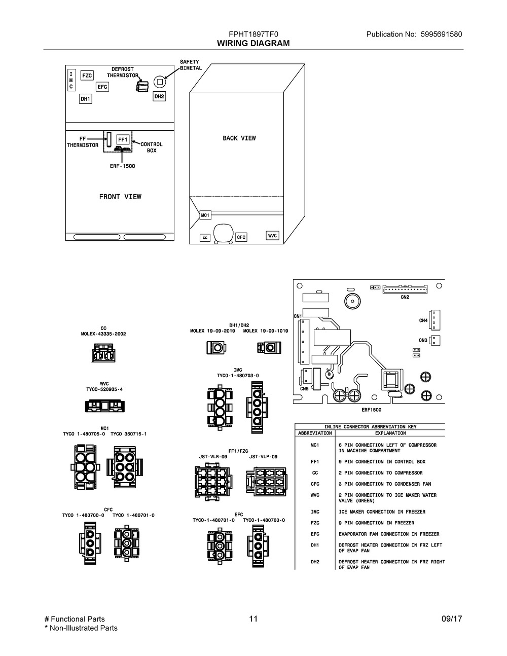 Wiring Diagram Diagram and Parts List for FPHT1897TF0  Frigidaire Refrigerator