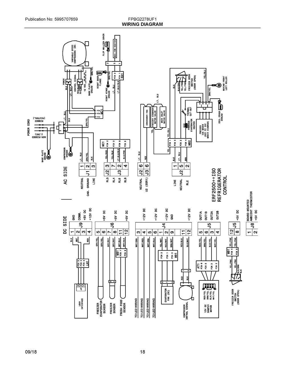 Wiring Diagram Diagram and Parts List for FPBG2278UF1  Frigidaire Refrigerator