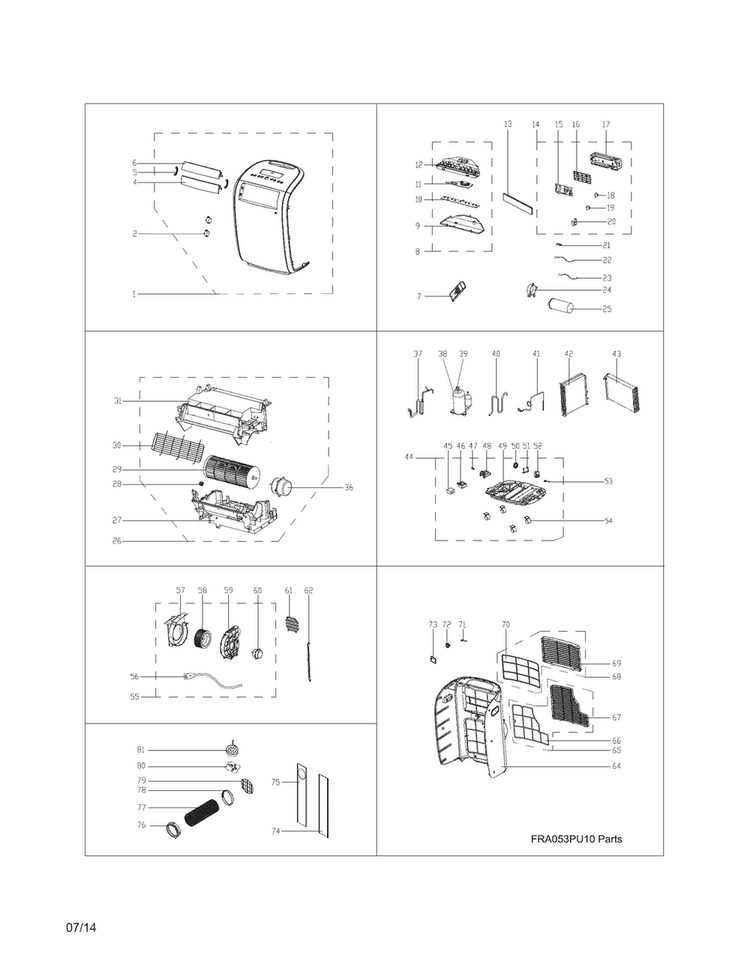 Recommended Spare Parts Diagram and Parts List for CRA073PU115  Frigidaire Air Conditioner