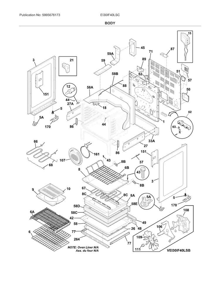 Body Diagram and Parts List for EI30IF40LSC  Electrolux Range