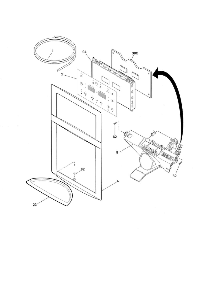 Controls & Ice Dispenser Diagram and Parts List for FGHB2735NP0  Frigidaire Refrigerator