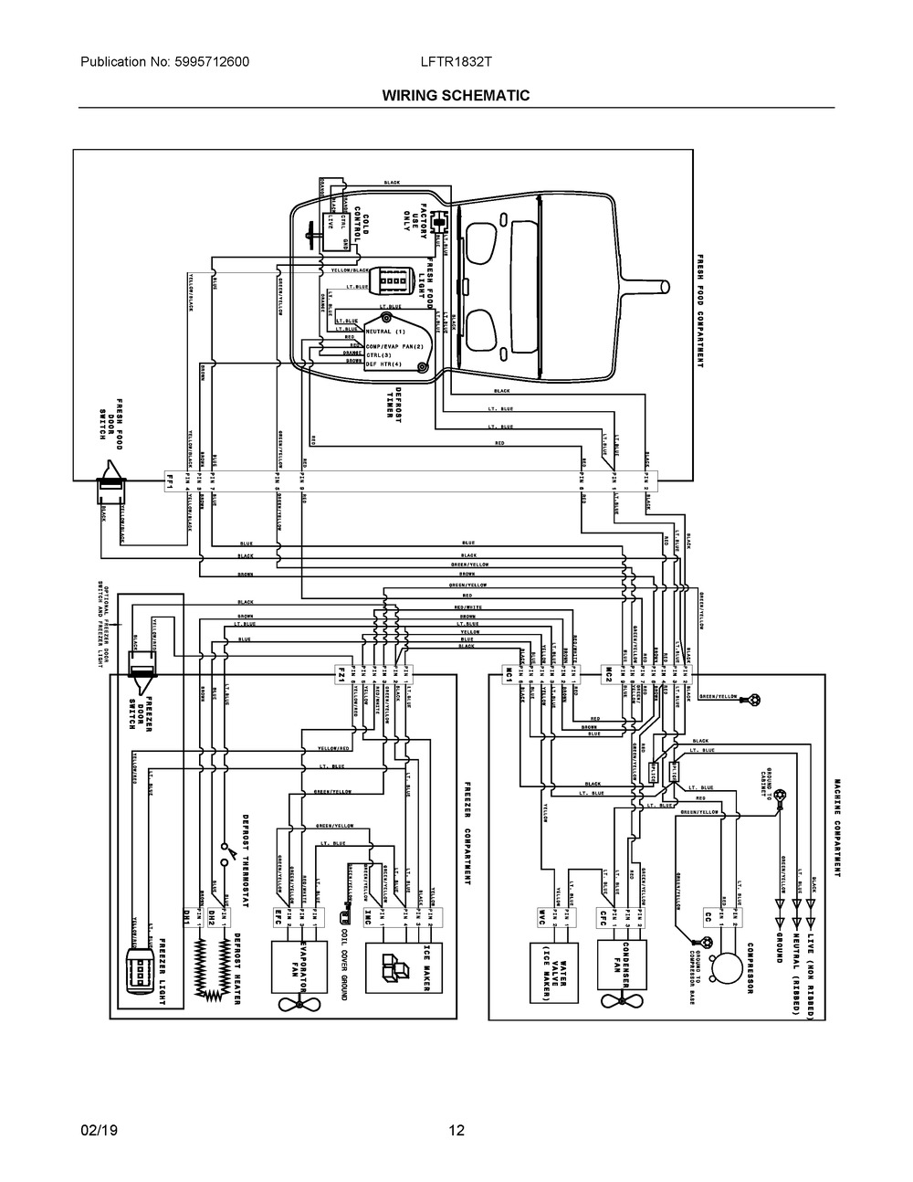 Wiring Schematic Diagram and Parts List for LFTR1832TE2  Frigidaire Refrigerator