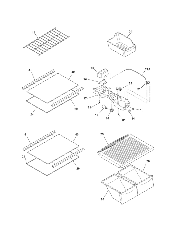 Shelves Diagram and Parts List for 25372923013  Kenmore Refrigerator