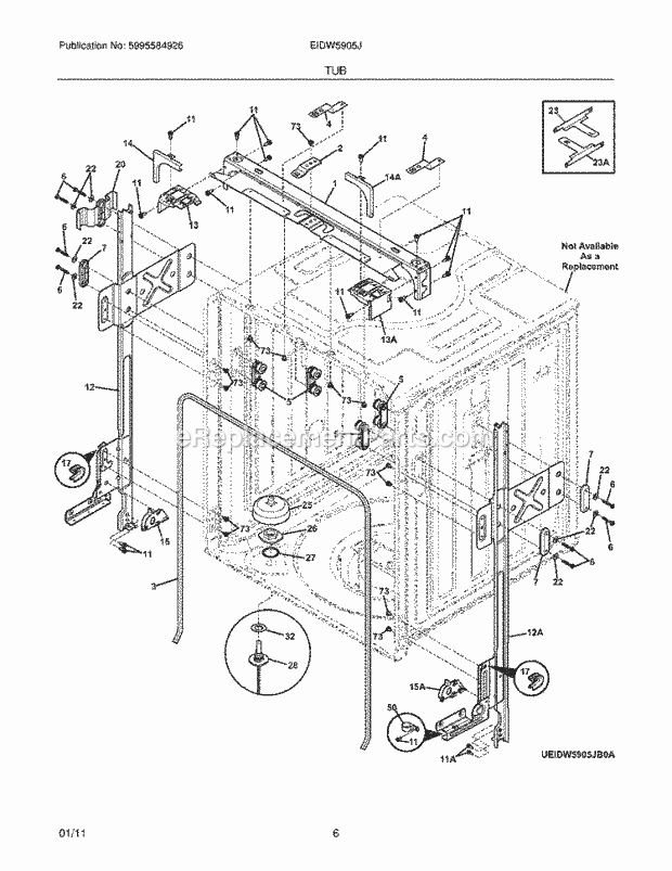TUB Diagram and Parts List for EIDW5905JS0A  Electrolux Dishwasher