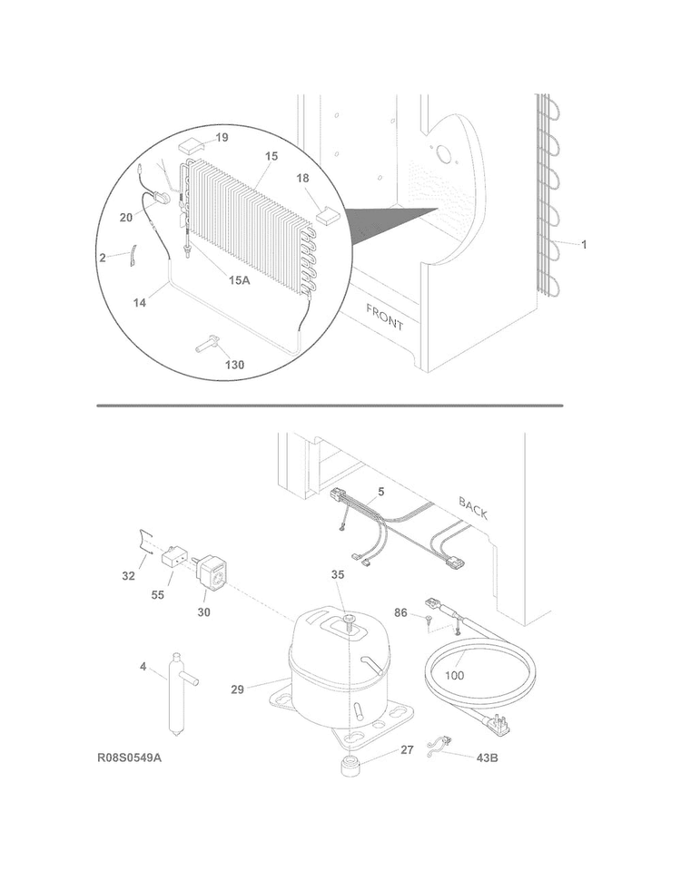 System Diagram and Parts List for FGVU21F8QTA  Frigidaire Freezer