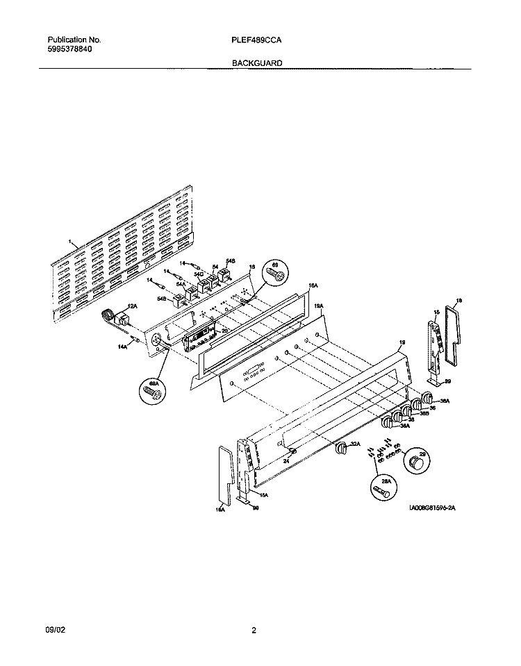 BACKGUARD Diagram and Parts List for PLEF489CCA  Frigidaire Range