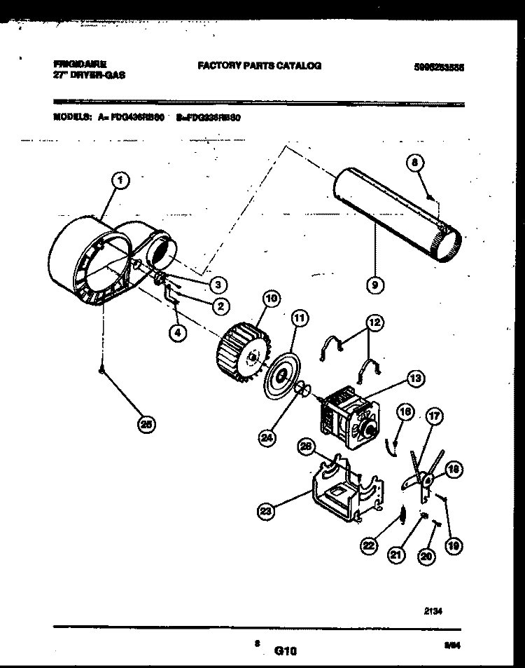 BLOWER AND DRIVE PARTS Diagram and Parts List for FDG336RBS0  Frigidaire Dryer