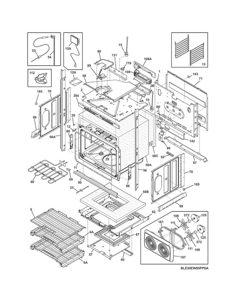 Lower Oven Diagram and Parts List for E30EW85PPSA  Electrolux Wall Oven