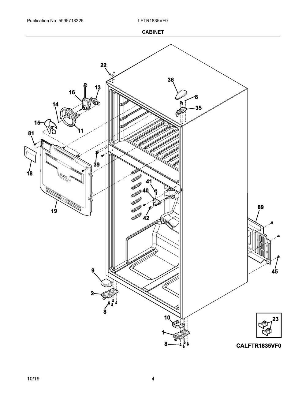 Cabinet Diagram and Parts List for LFTR1835VF0  Frigidaire Refrigerator