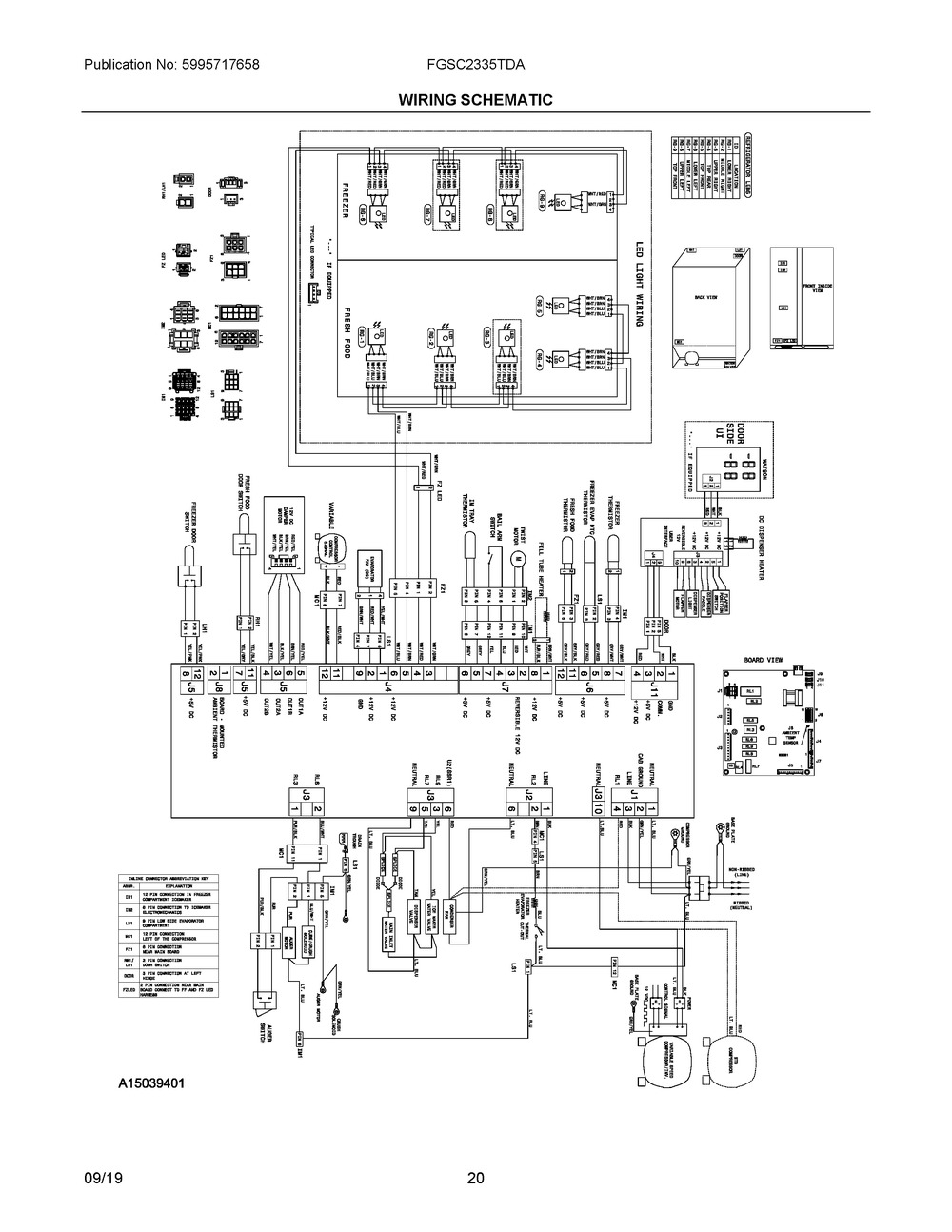 Wiring Schematic Diagram and Parts List for FGSC2335TDA  Frigidaire Refrigerator