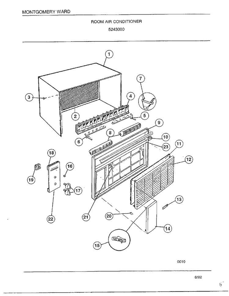 Room Air Conditioner Diagram and Parts List for 5243000  Frigidaire Air Conditioner
