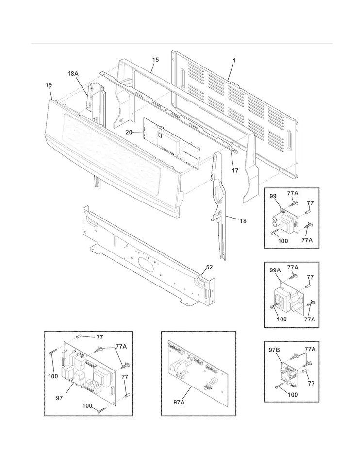 Backguard Diagram and Parts List for EW30IF60ISB  Electrolux Range