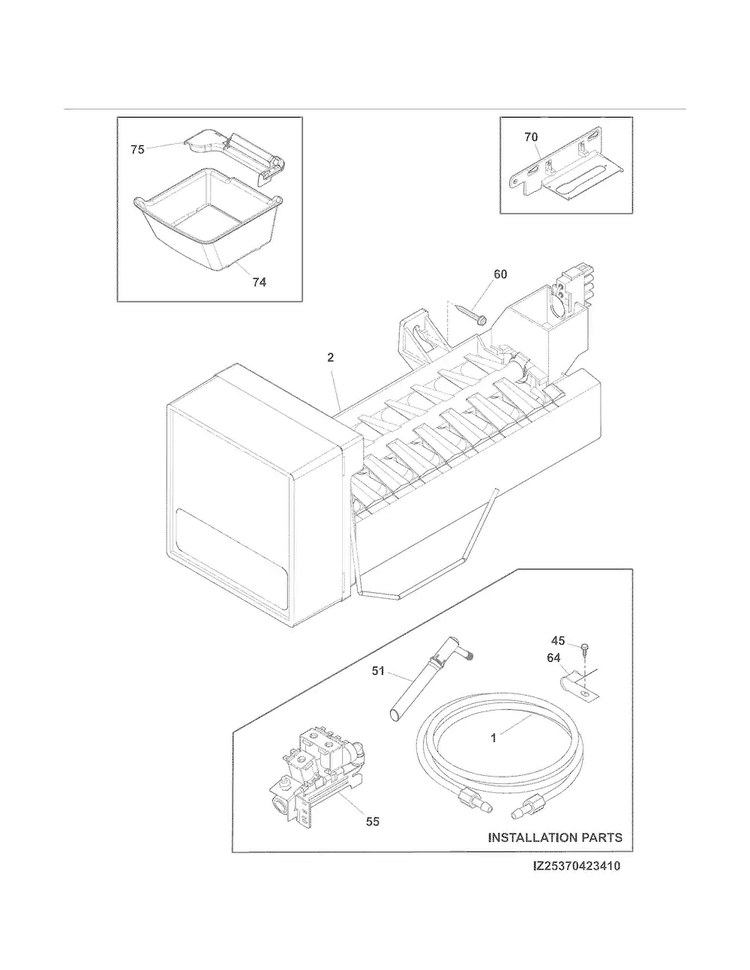 Ice Maker Diagram and Parts List for 25370423410  Kenmore Refrigerator