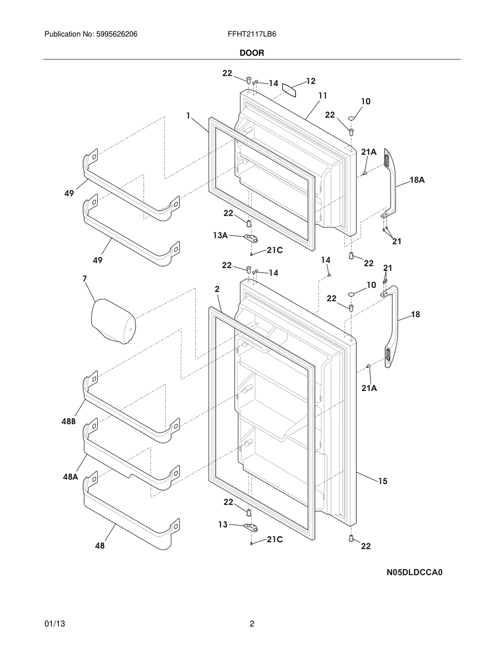 Door Diagram and Parts List for FFHT2117LB6  Frigidaire Refrigerator