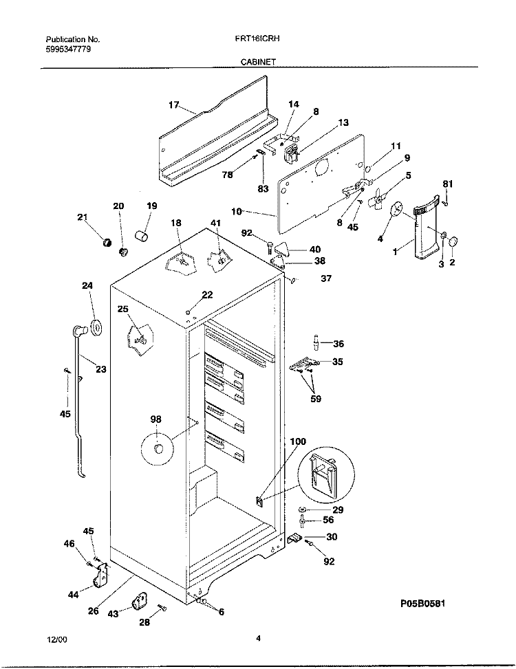 CABINET Diagram and Parts List for FRT16ICRHD4  Frigidaire Refrigerator