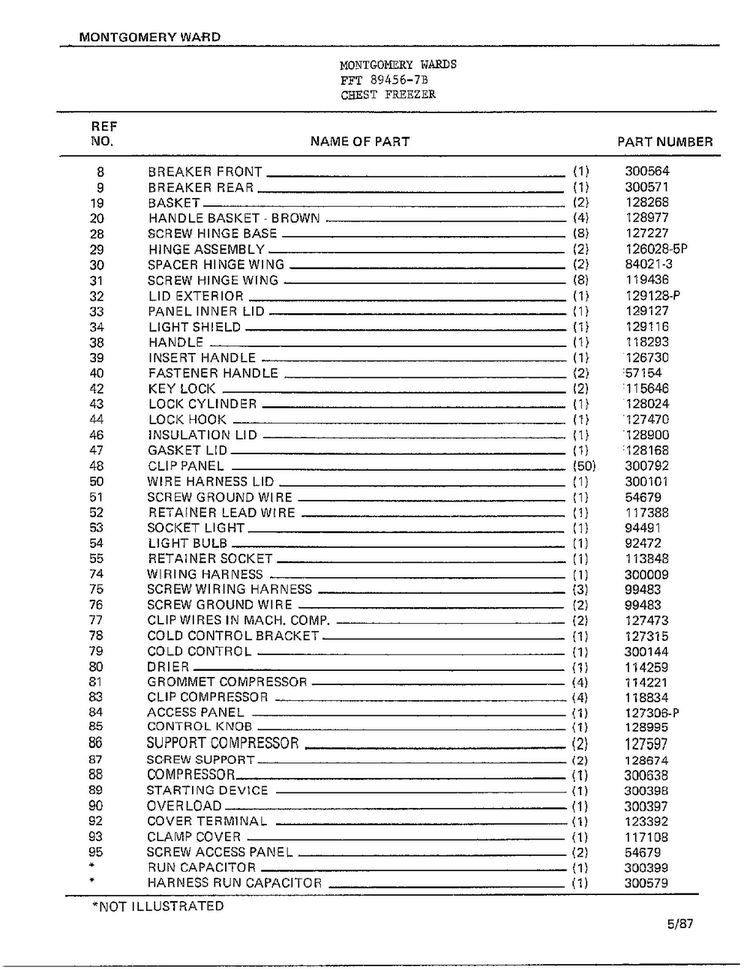 Chest Freezer Page 2 Diagram and Parts List for 89456-7B  Frigidaire Freezer