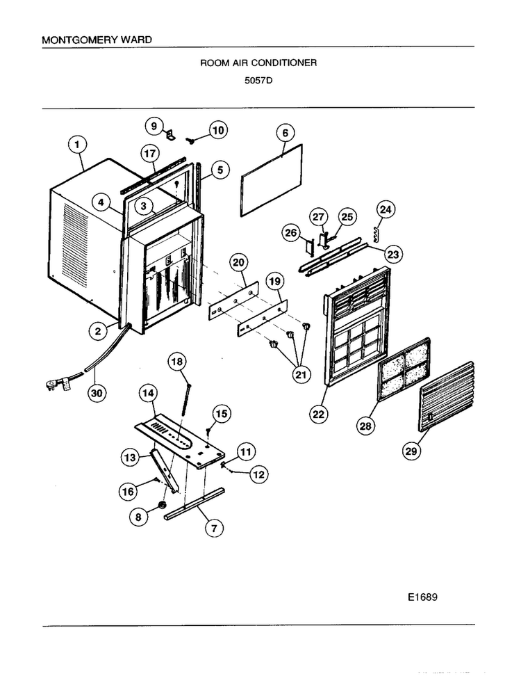 Room Air Conditioner Diagram and Parts List for 5057D  Frigidaire Air Conditioner