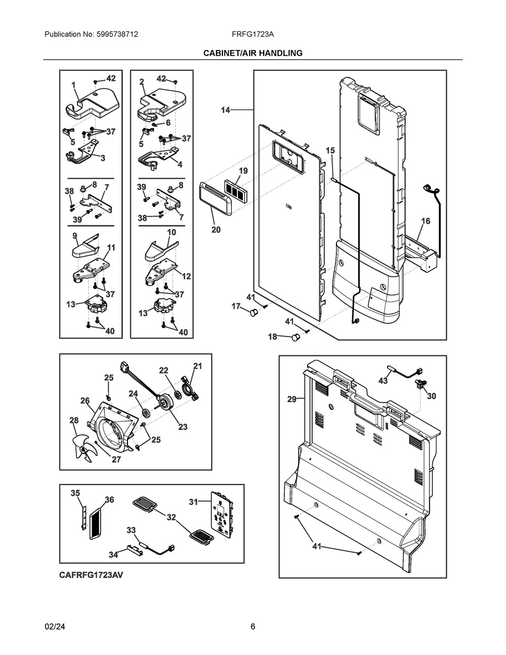 Cabinet/Air Handling Diagram and Parts List for FRFG1723AV00  Frigidaire Refrigerator