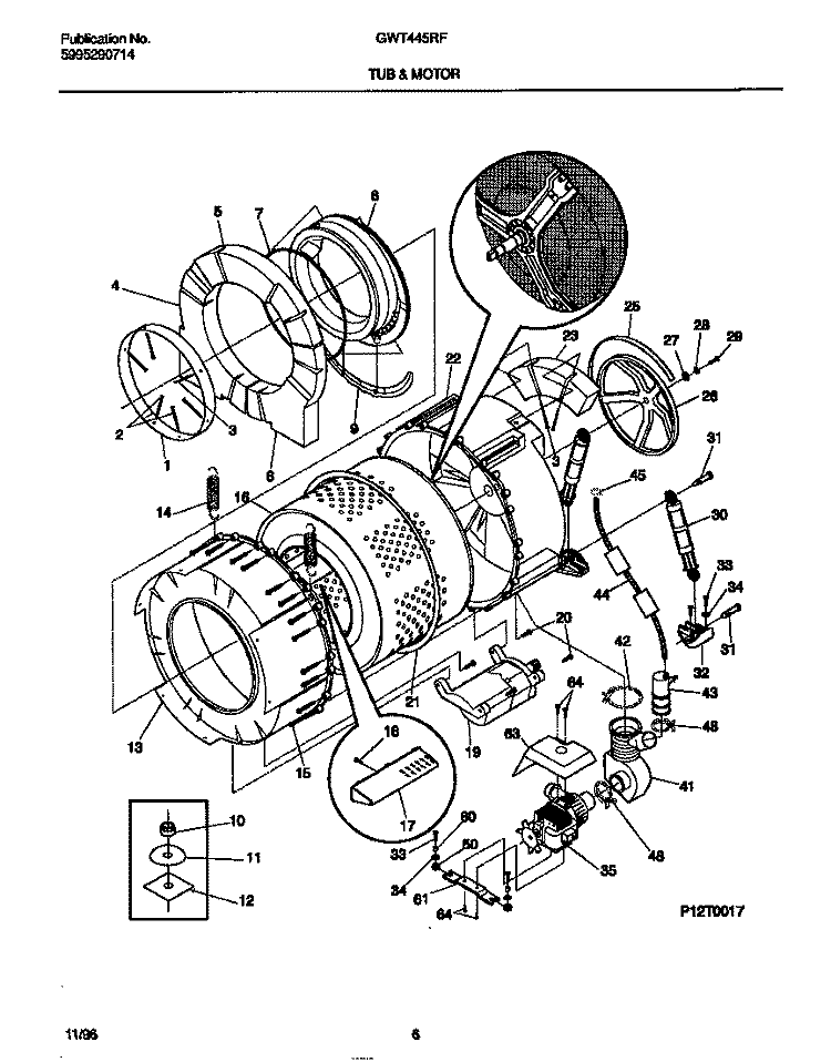TUB & MOTOR Diagram and Parts List for GWT445RFS0  Gibson Washer