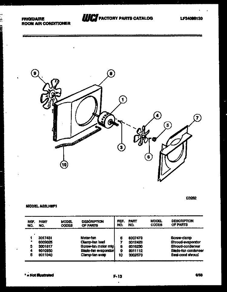 AIR HANDLING PARTS Diagram and Parts List for A05LH8F1  Frigidaire Air Conditioner