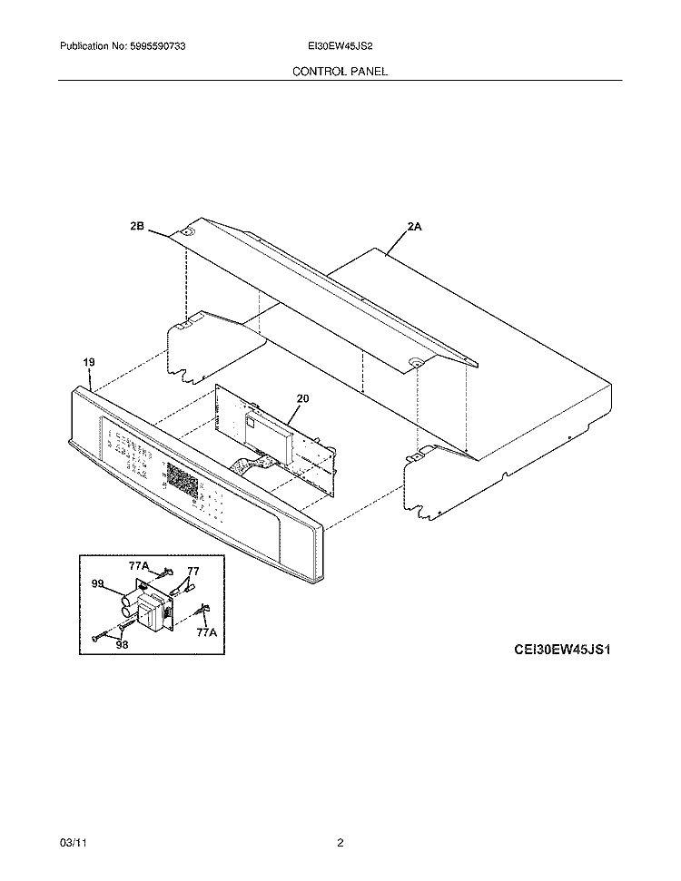 CONTROL PANEL Diagram and Parts List for EI30EW45JS2  Electrolux Range