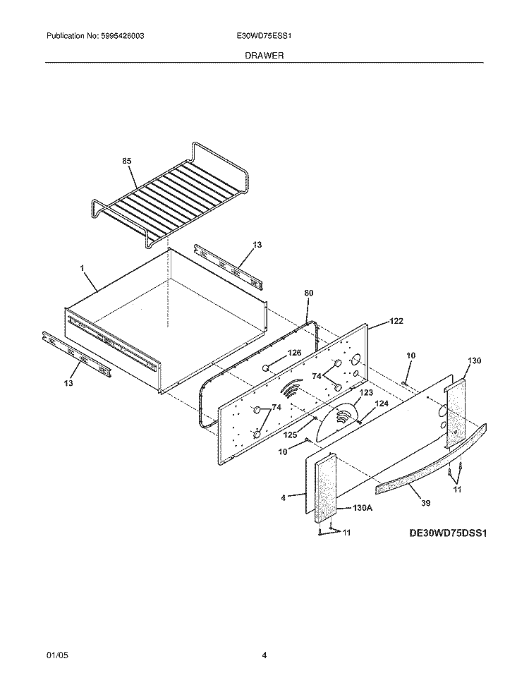 DRAWER Diagram and Parts List for E30WD75ESS1  Electrolux Warming Drawer
