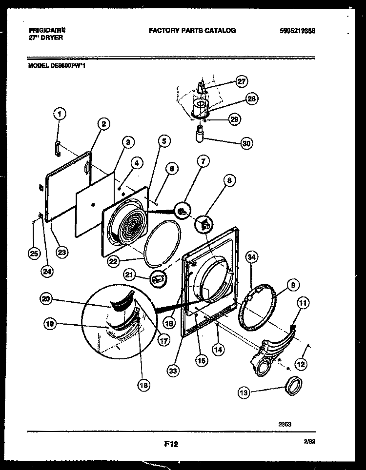 DOOR PARTS Diagram and Parts List for DE8800PW1  Frigidaire Dryer
