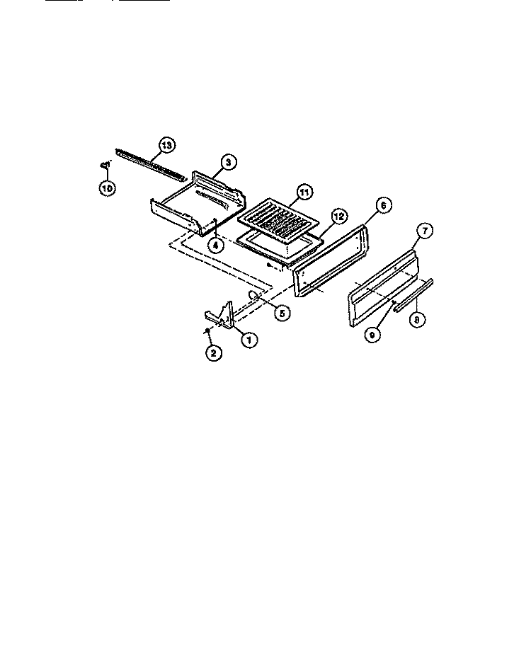 BROILER DRAWER, PANELS Diagram and Parts List for GCG34BNL1  Frigidaire Range