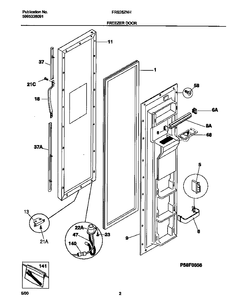 FREEZER DOOR Diagram and Parts List for FRS26ZNHD3  Frigidaire Refrigerator