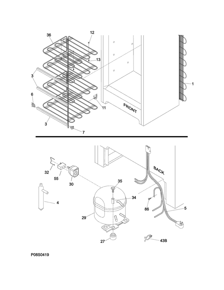 System Diagram and Parts List for FFFU14M1QWD  Frigidaire Freezer
