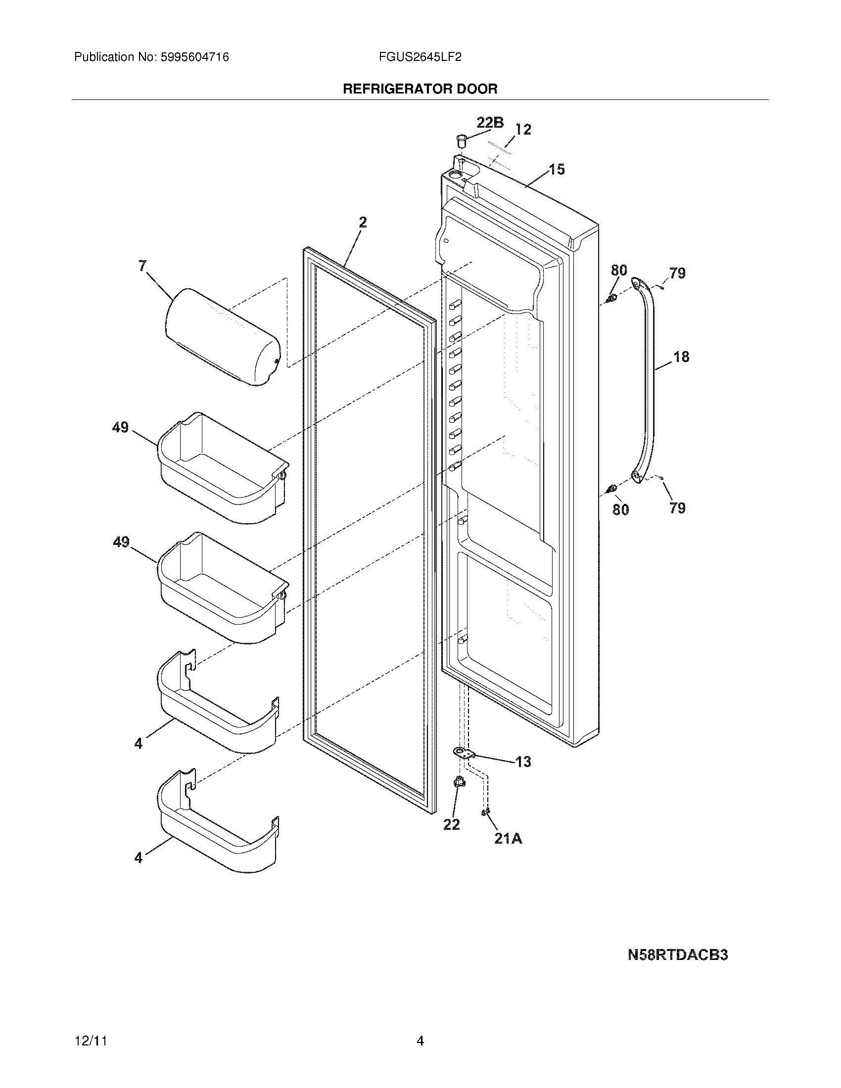05 - REFRIGERATOR DOOR Diagram and Parts List for FGUS2645LF2  Frigidaire Refrigerator