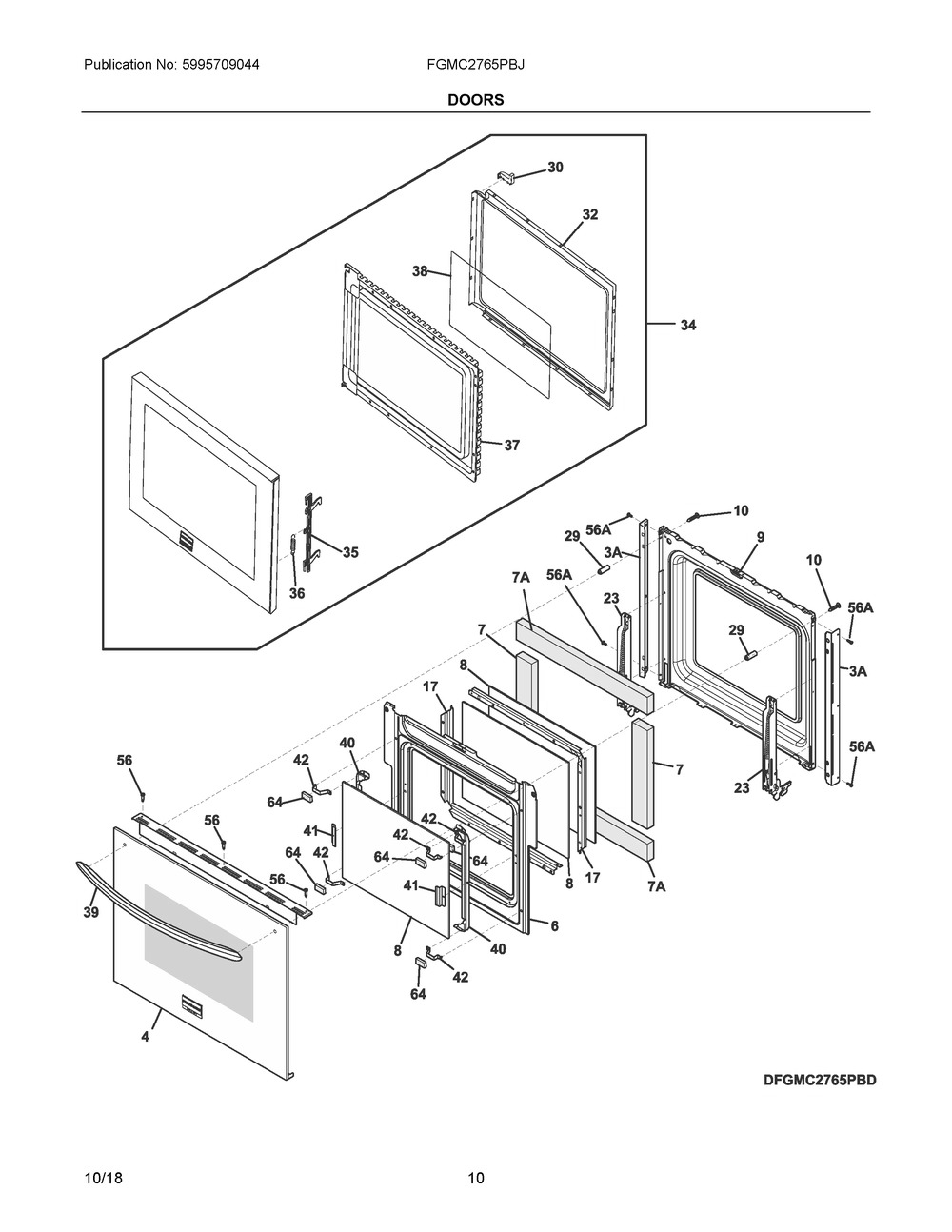 Doors Diagram and Parts List for FGMC2765PBJ  Frigidaire Microwave Oven Combo