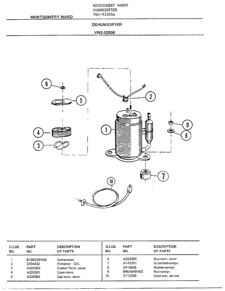 Dehumidifier Page 4 Diagram and Parts List for 93506A  Frigidaire Dehumidifier