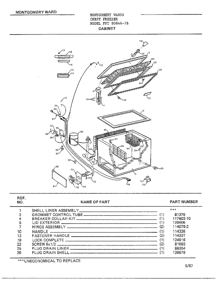 Cabinet Diagram and Parts List for 80846-7B  Frigidaire Freezer