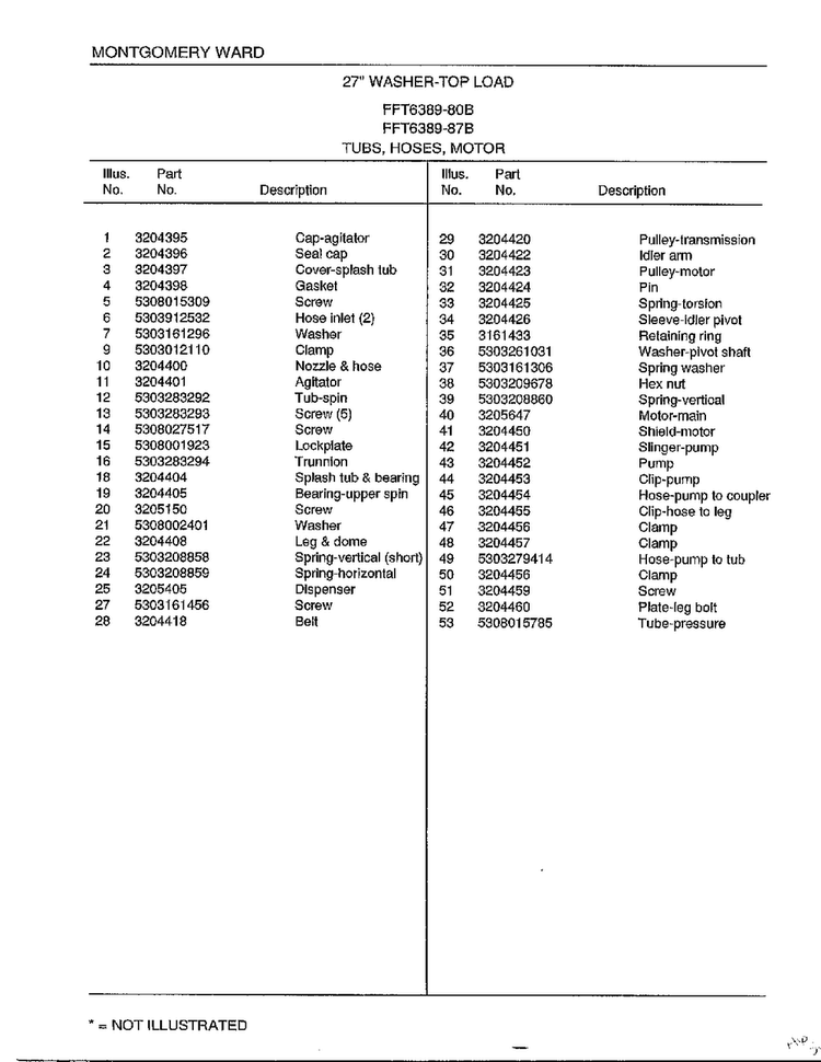 Tubs/hoses/motor Page 2 Diagram and Parts List for 6389-80B  Frigidaire Washer
