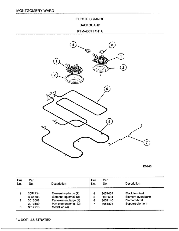 Backguard Page 2 Diagram and Parts List for 4869A  Frigidaire Range