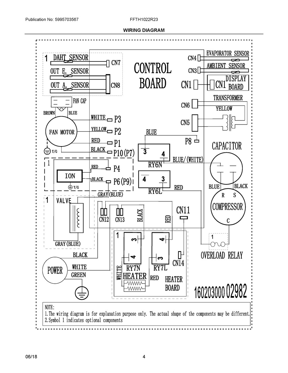 Wiring Diagram Diagram and Parts List for FFTH1022R23  Frigidaire Air Conditioner