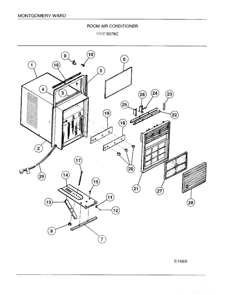 Room Air Conditioner Diagram and Parts List for 5078C  Frigidaire Air Conditioner