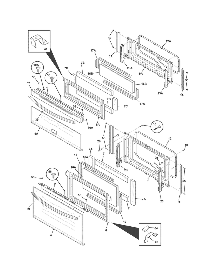 Doors Diagram and Parts List for FGGF301DNWB  Frigidaire Range