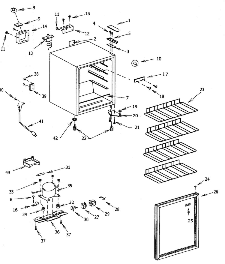 Cabinet Parts Diagram and Parts List for 5641324110  Kenmore Cooler