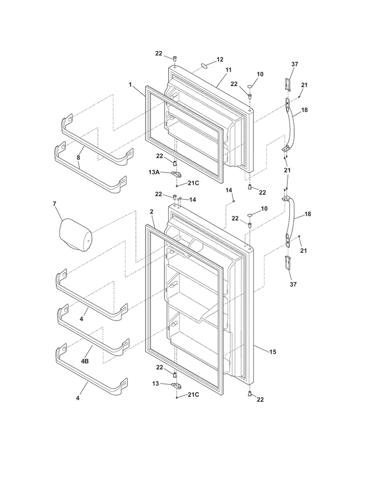 Doors Diagram and Parts List for FTHD18P4KW9  Frigidaire Refrigerator