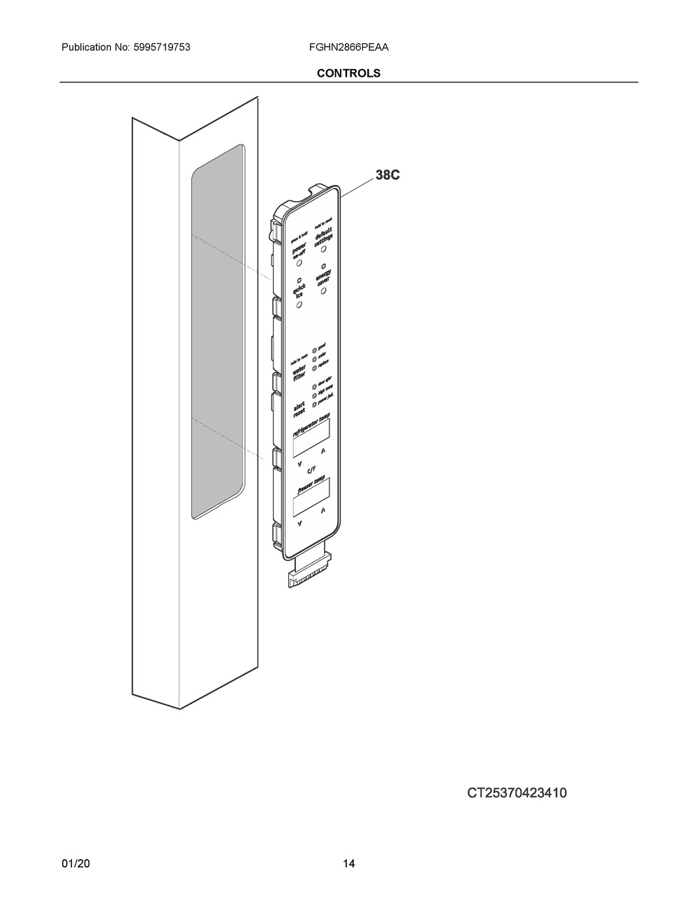Controls Diagram and Parts List for FGHN2866PEAA  Frigidaire Refrigerator