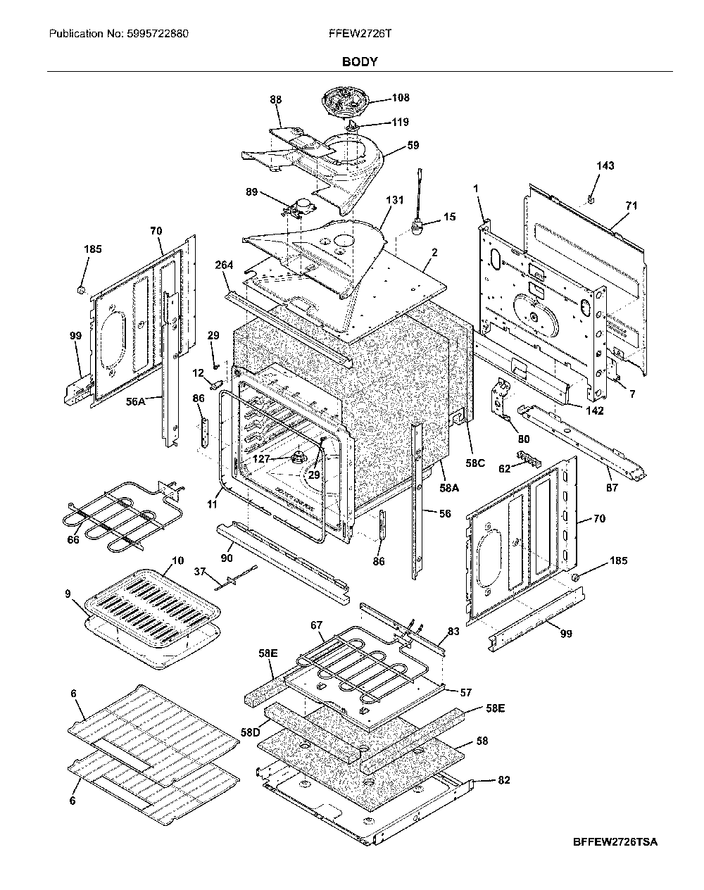 Body Diagram and Parts List for FFEW2726TBD  Frigidaire Wall Oven