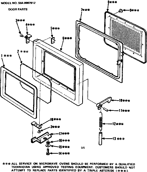 Door Parts Diagram and Parts List for 5649907912  Kenmore Microwave