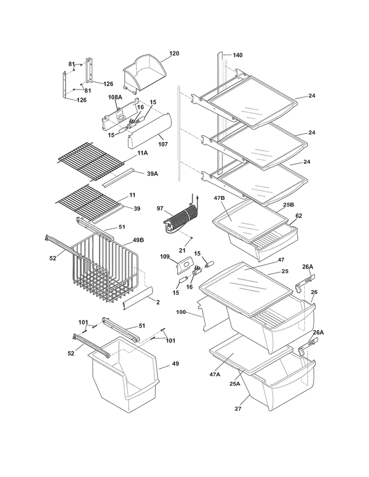 Shelves Diagram and Parts List for FPHS2386LF6  Frigidaire Refrigerator